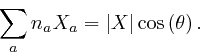 \begin{displaymath}\sum_a n_a X_a = \left\vert X \right\vert \mathrm{\cos} \left( \theta \right) . \end{displaymath}
